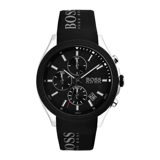 Hugo Boss HB1513716 Velocity Mens' Black Dial Rubber Strap Chrono Watch 1 Y Warranty