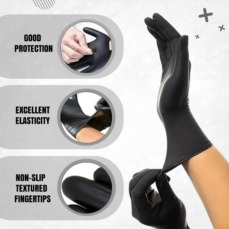 100 Disposable Nitrile Gloves Powder Free Latex Free Medical Strong Glove - Black S