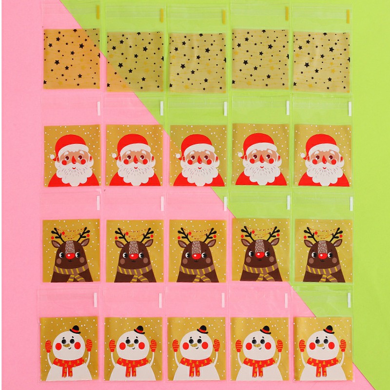 100 pcs Christmas Cellophane Candy Bag Biscuit Cookie Gift Bags - Santa Claus 10x10cm
