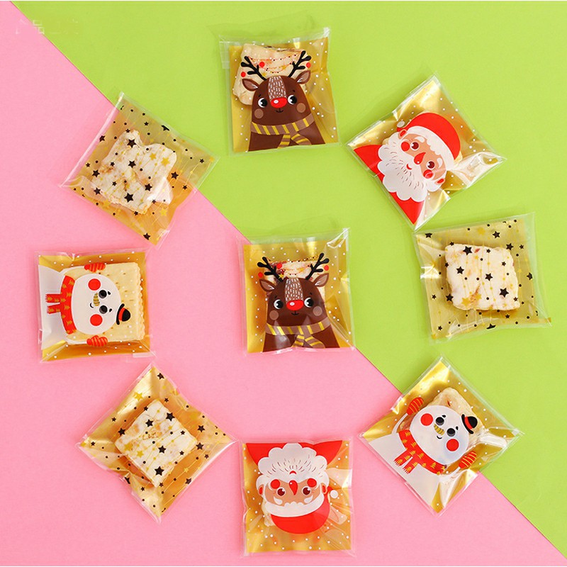 100 pcs Christmas Cellophane Candy Bag Biscuit Cookie Gift Bags - Santa Claus 10x10cm
