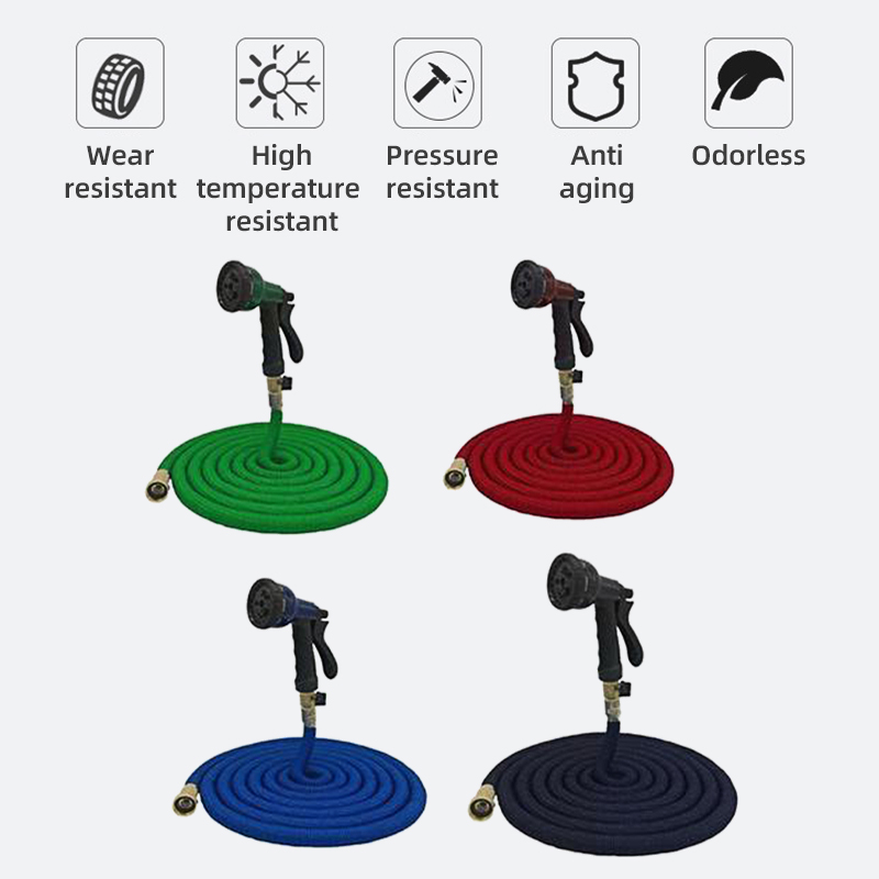 100FT Flexible Garden Hose Water Spray Nozzle Gun Web Strong Extending Flexible Garden Water Hose Pipe for Gardening Car Washing Shower Pets Random Color