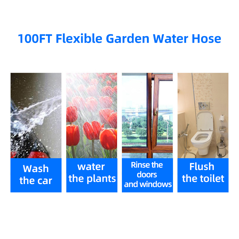 100FT Flexible Garden Hose Water Spray Nozzle Gun Web Strong Extending Flexible Garden Water Hose Pipe for Gardening Car Washing Shower Pets Random Color