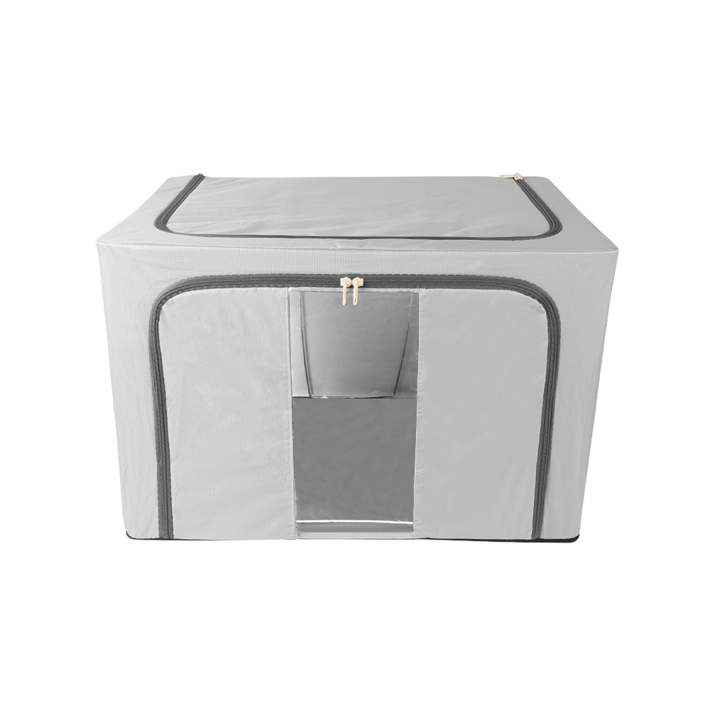 100L Folding Storage Box Thick Fabric Steel Frame Wardrobe Organizer - Grey