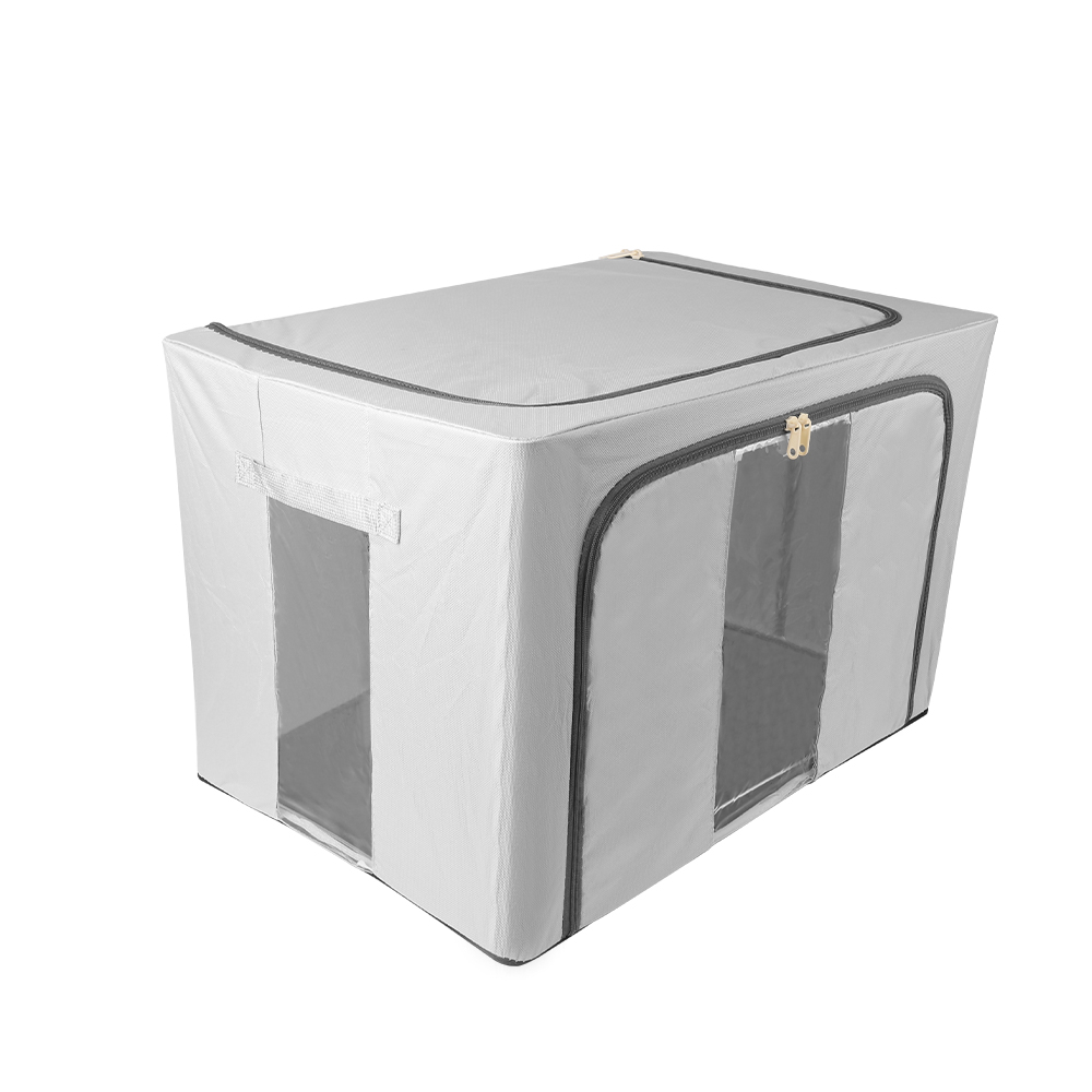 100L Folding Storage Box Thick Fabric Steel Frame Wardrobe Organizer - Grey