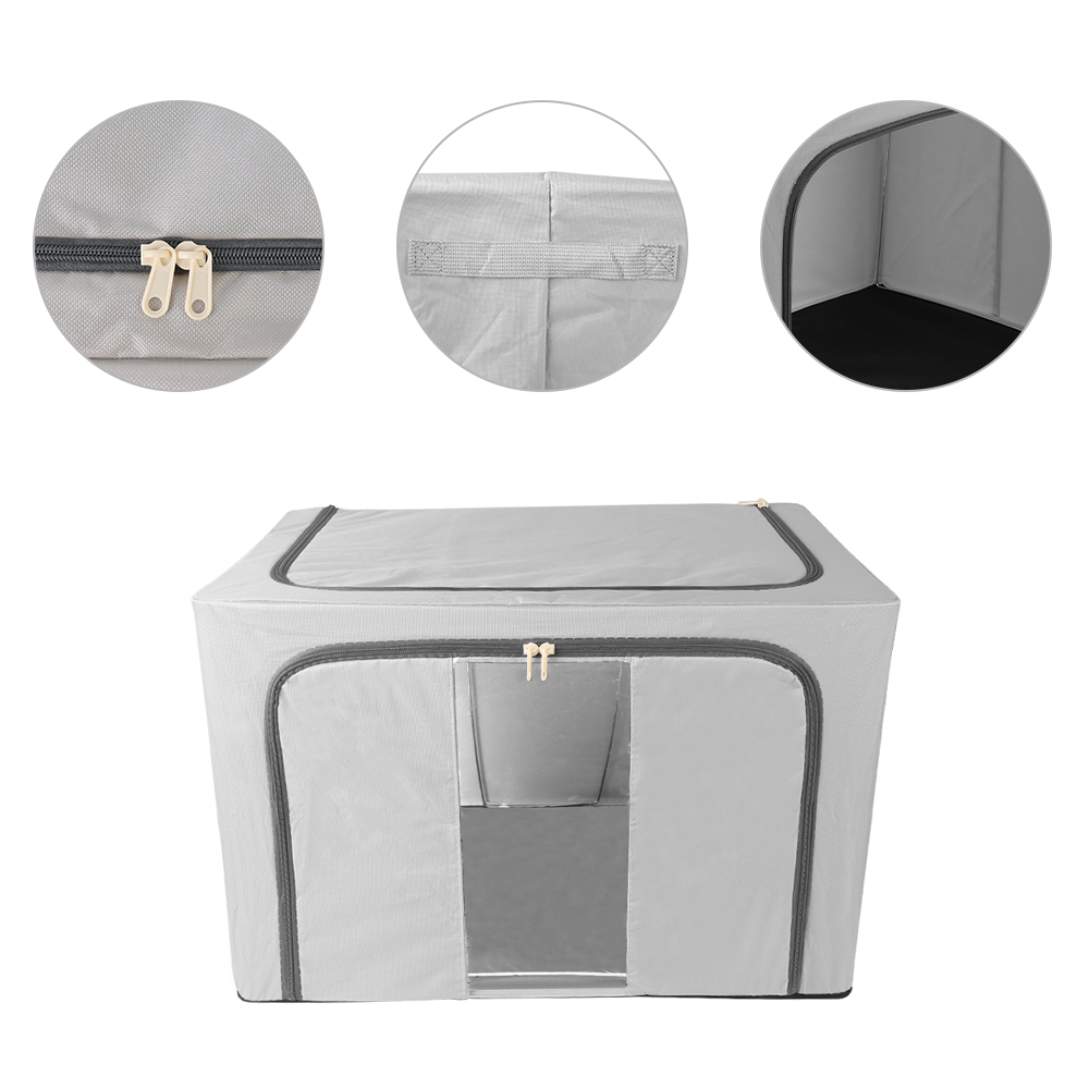 100L Folding Storage Box Thick Fabric Steel Frame Wardrobe Organizer - Grey