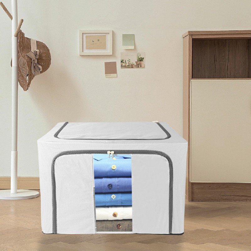 100L Folding Storage Box Thick Fabric Steel Frame Wardrobe Organizer - Grey