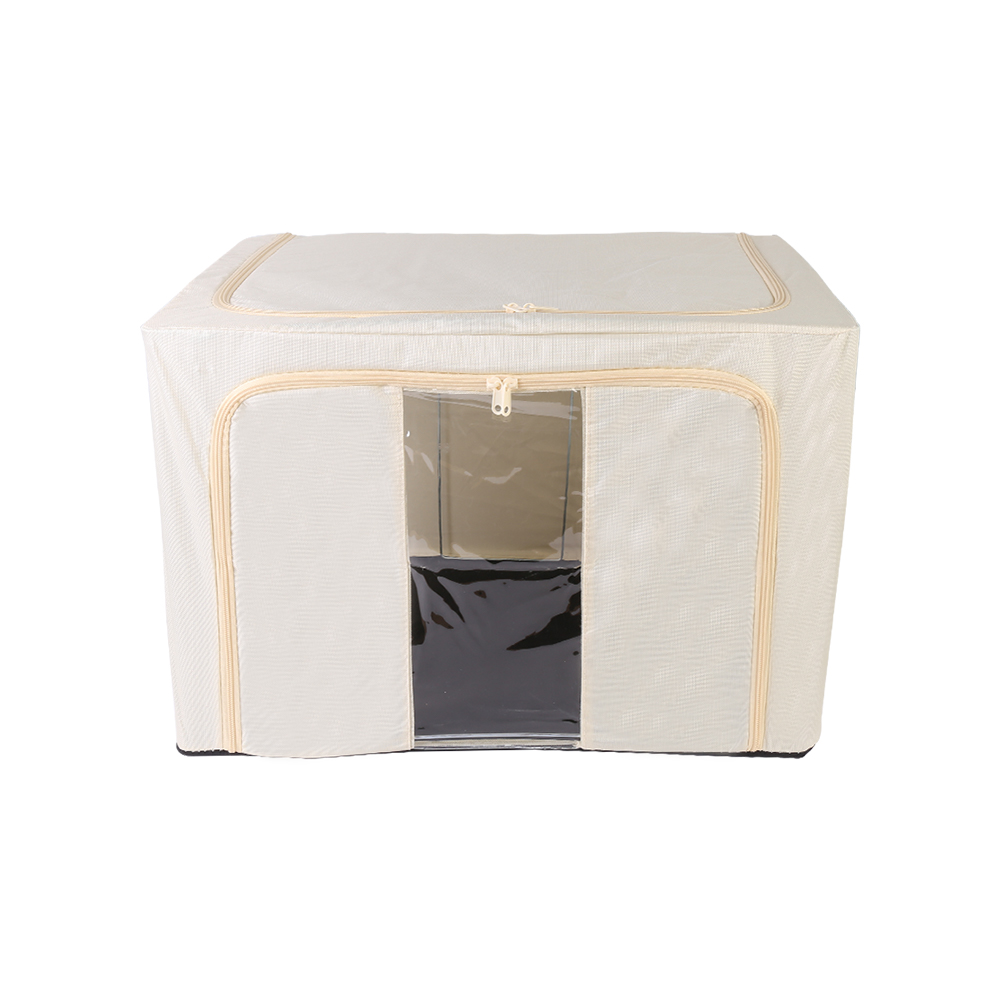 100L Folding Storage Box Thick Fabric Steel Frame Wardrobe Organizer - Khaki