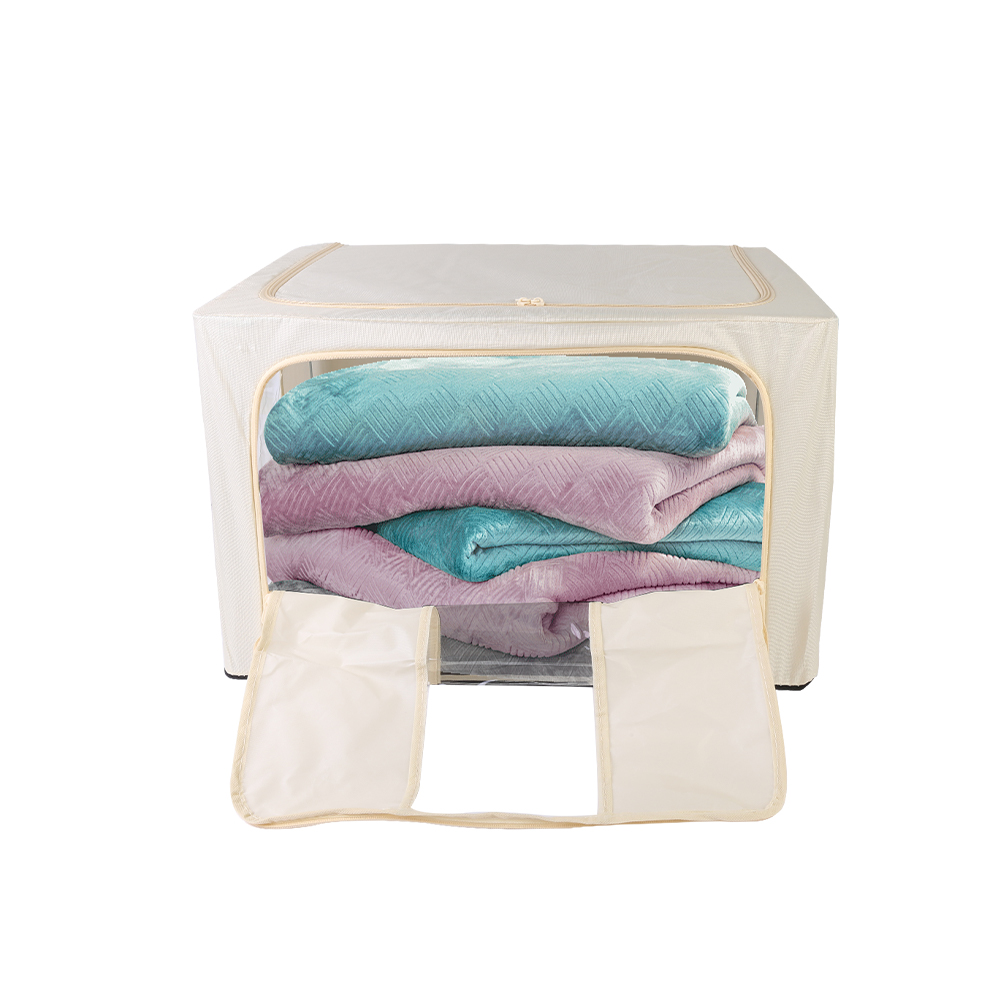 100L Folding Storage Box Thick Fabric Steel Frame Wardrobe Organizer - Khaki