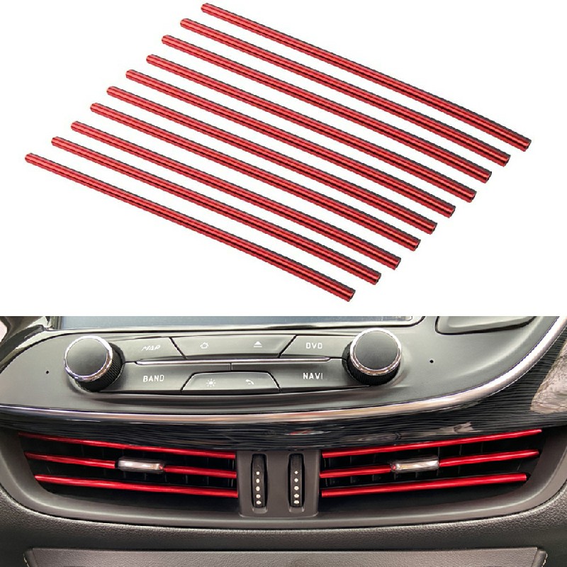 10 pcs Car Air Conditioner Outlet Vent Grille Decor U Shape Molding Trim Strip - Red