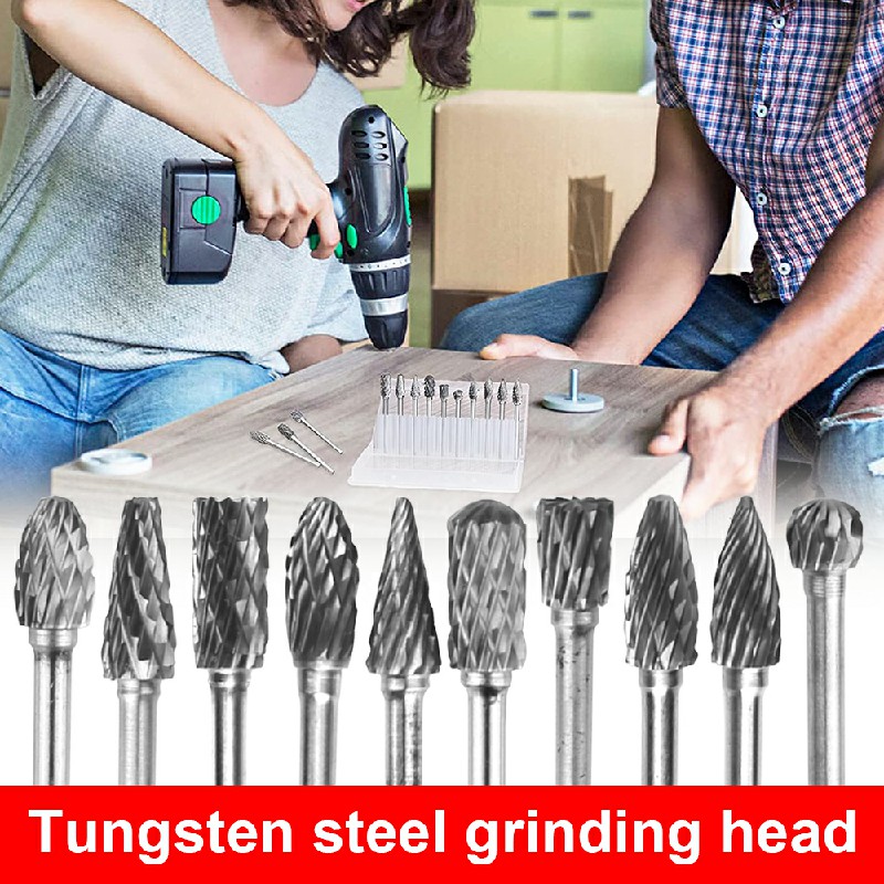 10 pcs Rotary Burr Bit Tungsten Carbide Point Die Grinder Shank Carving Set Tools