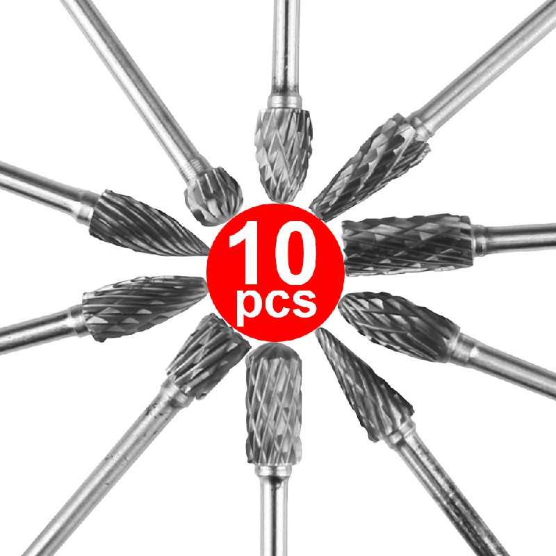 10 pcs Rotary Burr Bit Tungsten Carbide Point Die Grinder Shank Carving Set Tools