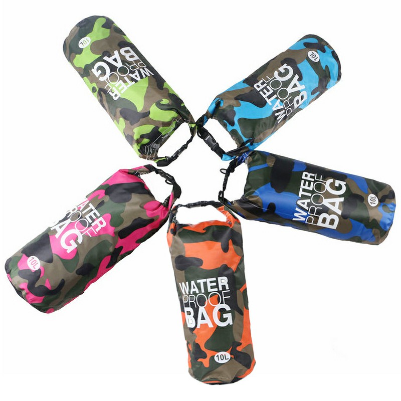 10L Camouflage PVC Waterproof Dry Bag Pouch Backpack Organizer for Outdoor Sports - Light Blue