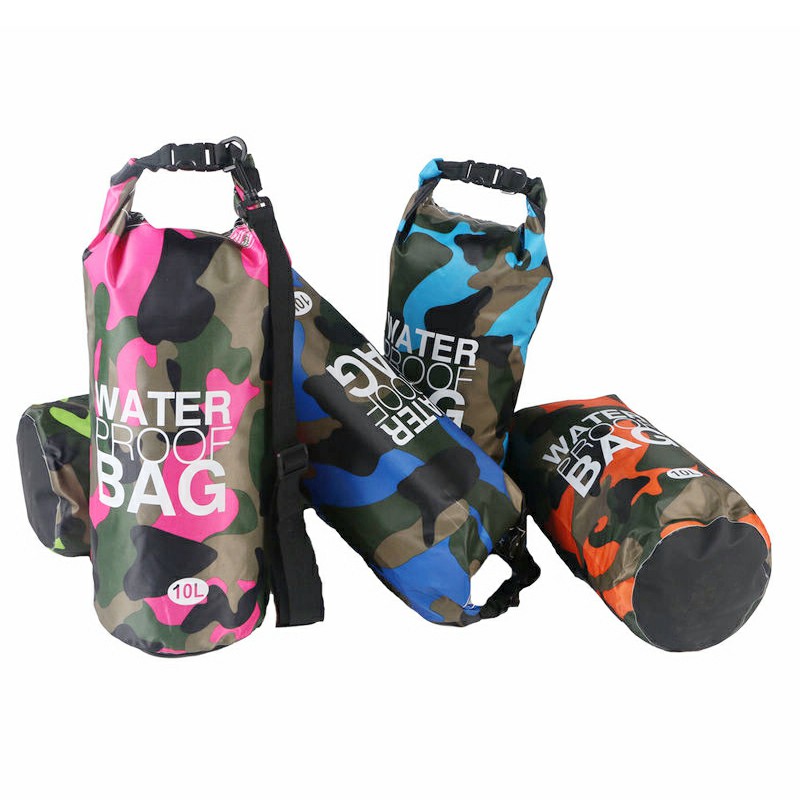 10L Camouflage PVC Waterproof Dry Bag Pouch Backpack Organizer for Outdoor Sports - Light Blue