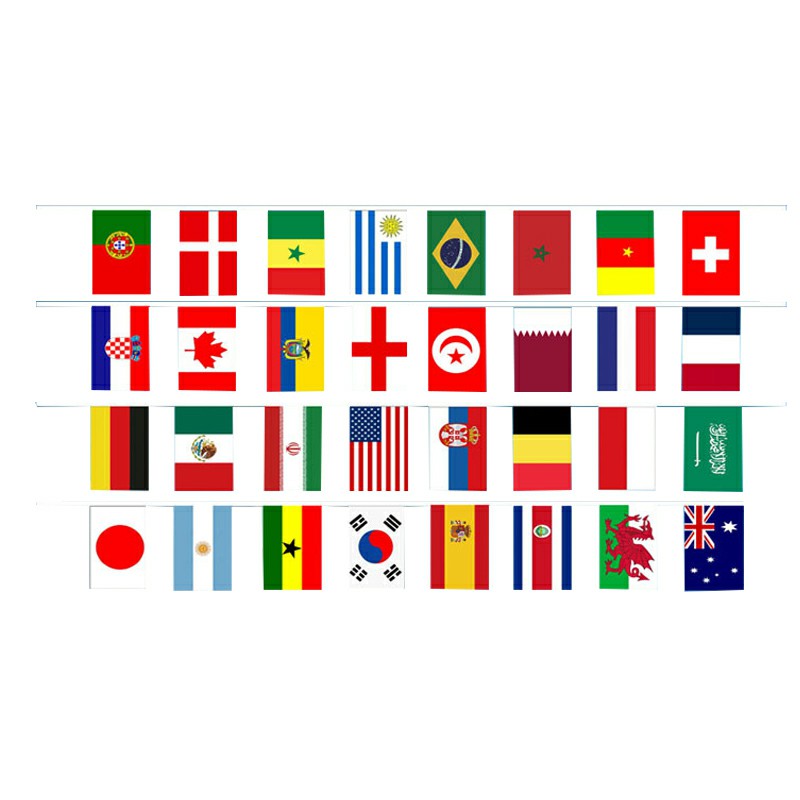 10m Length 32 Teams Flag 2022 Qatar World Cup Football Banner Bunting Bar Decoration - 14X21cm