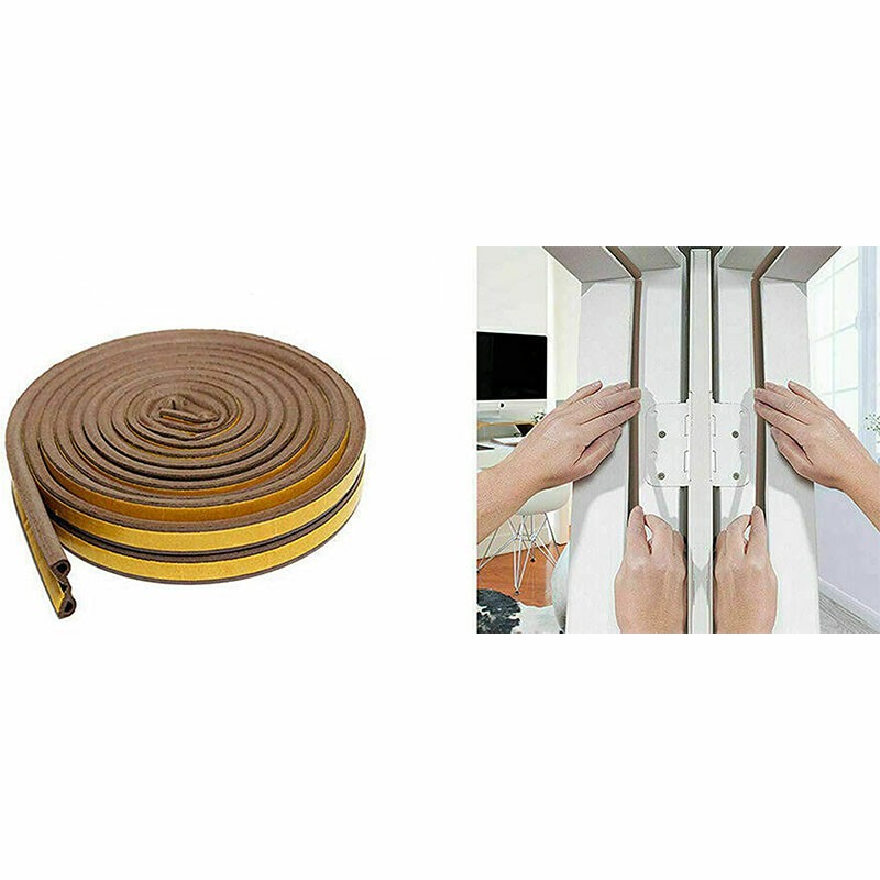 10M Weather Stripping Set Self Adhesive Strips Draught Excluder Tape P Type - Brown