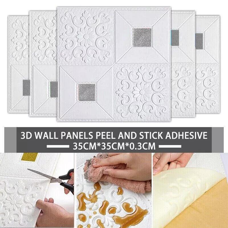 10pcs 3D Tile Brick Wall Sticker Waterproof Foam Panel Self-adhesive Wallpaper - Grey