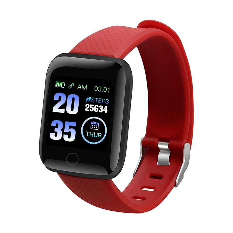 116plus Smart Watch Color Screen Sport Monitor Measure Heart Rate Blood Pressure Blood Oxygen Bluetooth Watch - Red