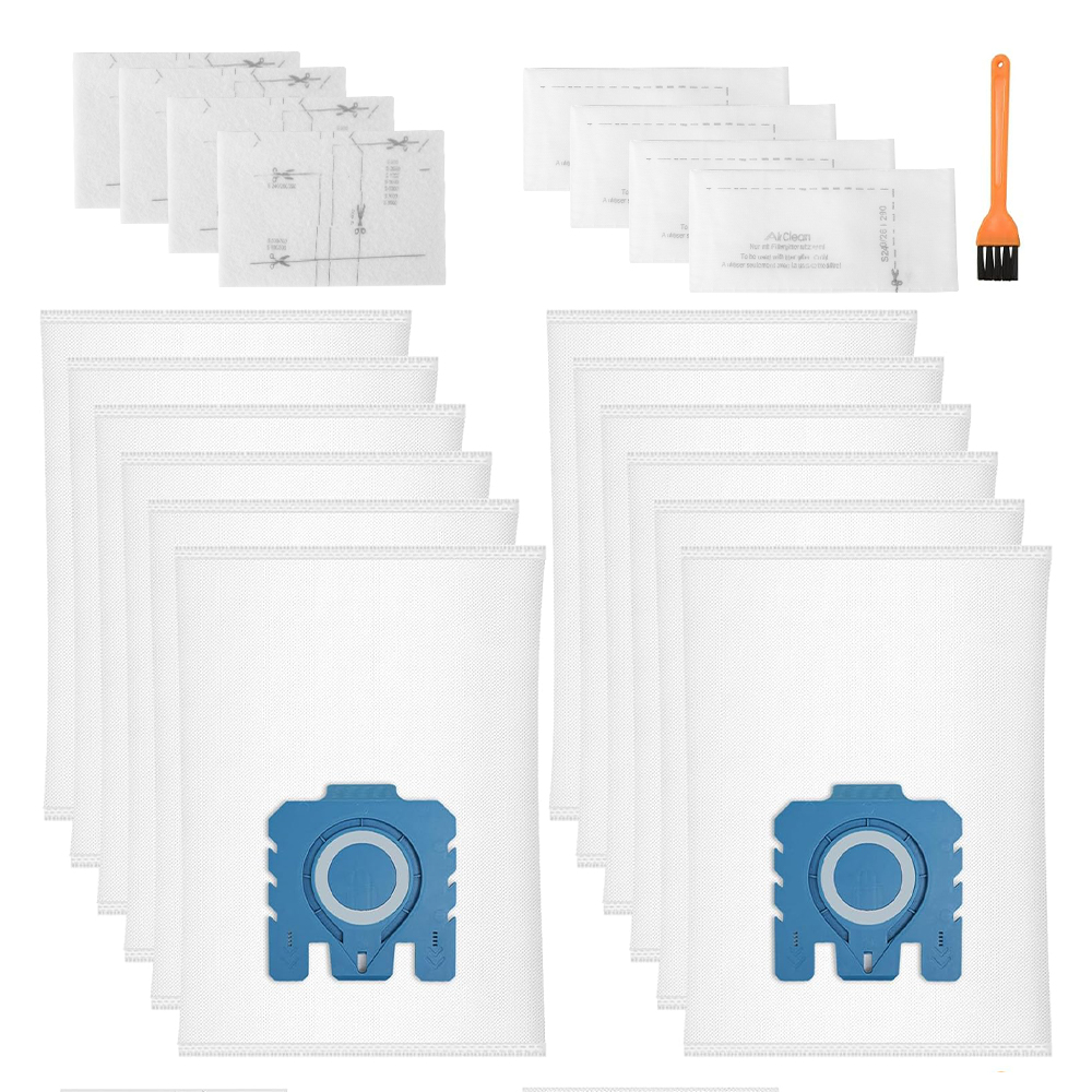 12 Pack 3D Air Clean Dust Bags Compatible with Miele Hoover GN Vacuum Cleaner with 4 Motor Protection Filter 4 Exhaust Filter