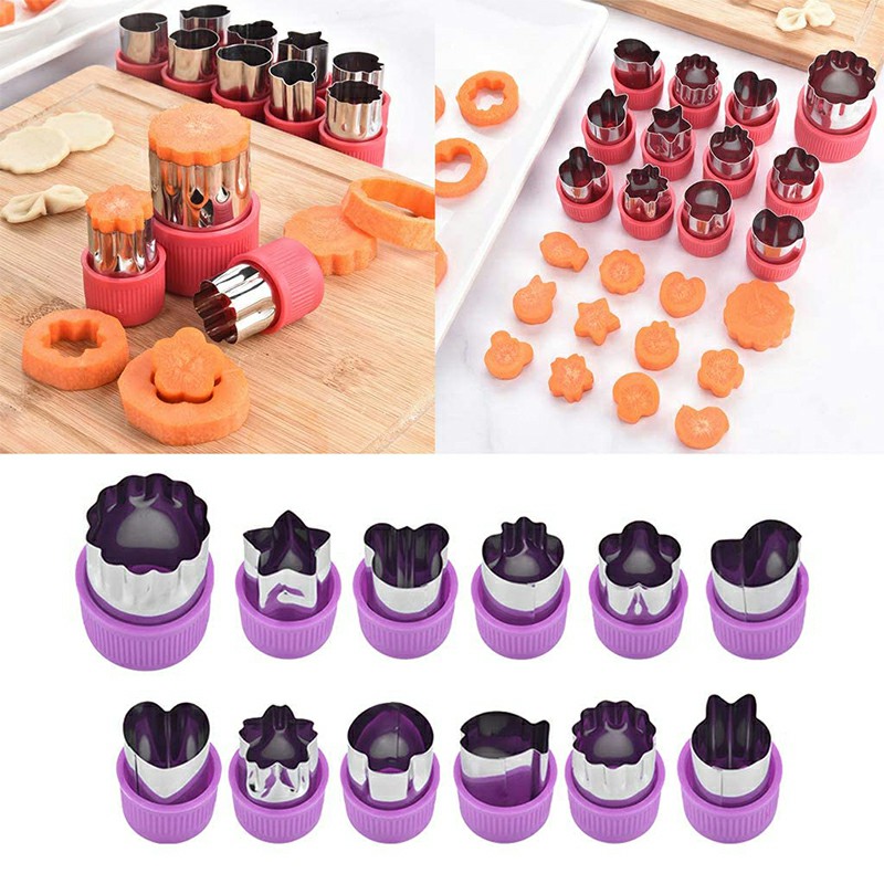 12 pcs Fruit Vegetable Cutter Cookie Stamps Mold Sets - Purple