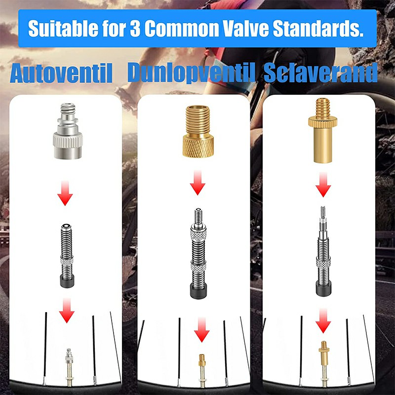 12Pcs Valve Converter Set Brass Bike Valve Adapter Schrader Valve