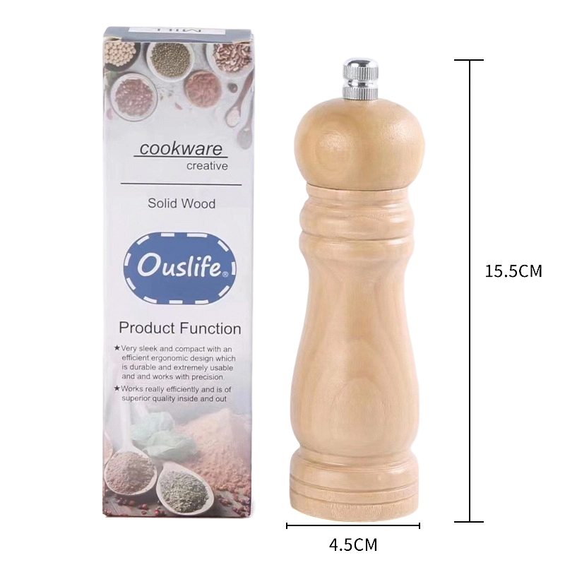 16cm Wooden Salt and Pepper Grinder Herb Mill Spice Grinder for Kitchen Restaurant