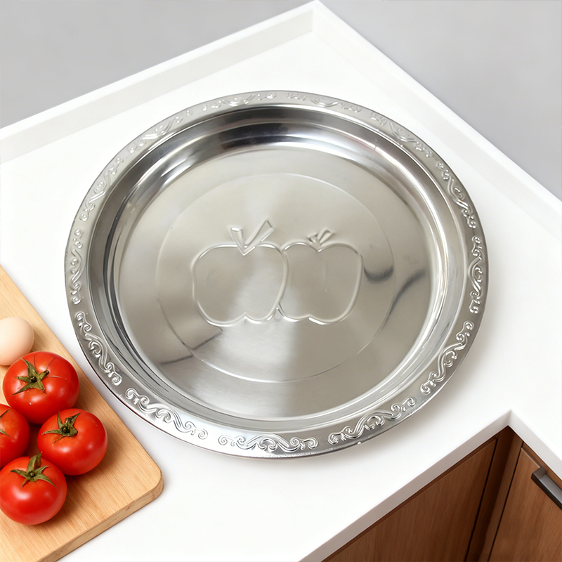 19 Inch Steel Serving Platter Plate Apple Pattern Food Dish Plate Polish Platter 50cm for Fruits Dessert Meat Sushi