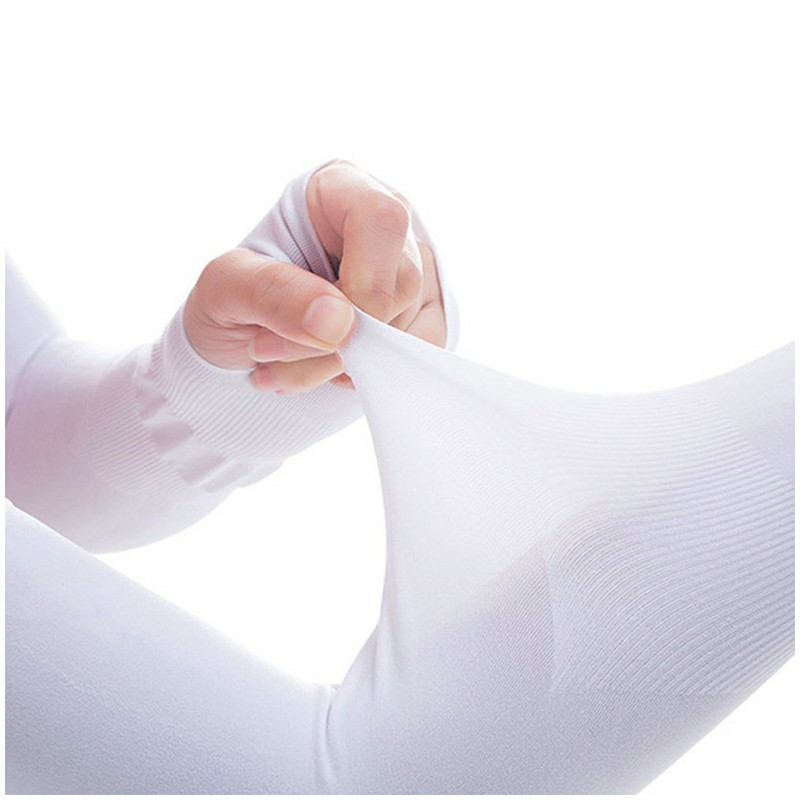 1 Pair Cooling Arm Sleeves Unisex UV Sun Protection Hands Arms Cover for Outdoor Activities - White