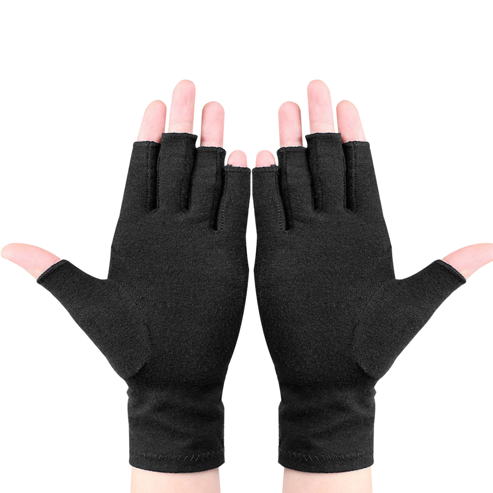1 Pair Fingerless Gloves Compression Gloves Arthritis Pain Relief - Black M