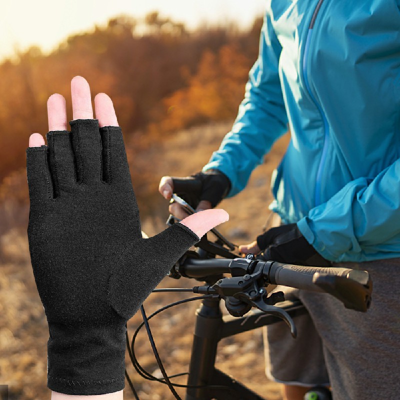 1 Pair Fingerless Gloves Compression Gloves Arthritis Pain Relief - Black M