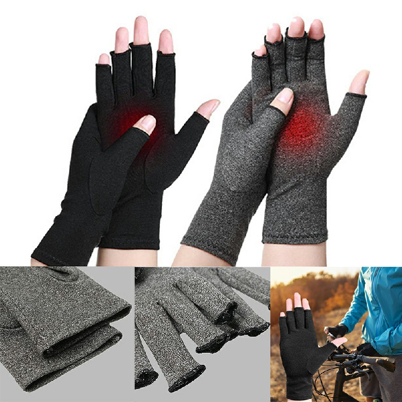 1 Pair Fingerless Gloves Compression Gloves Arthritis Pain Relief - Black M