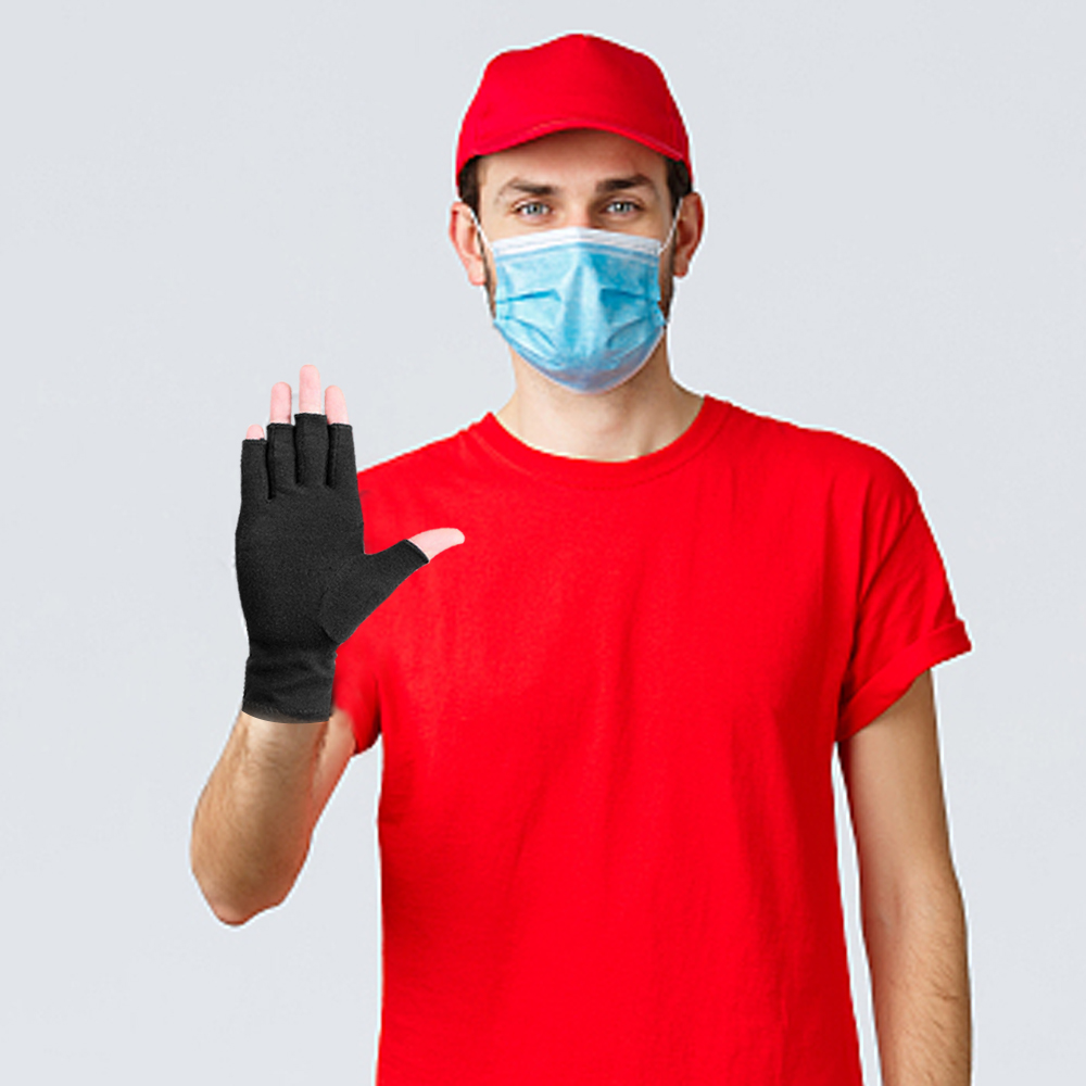 1 Pair Fingerless Gloves Compression Gloves Arthritis Pain Relief - Black M