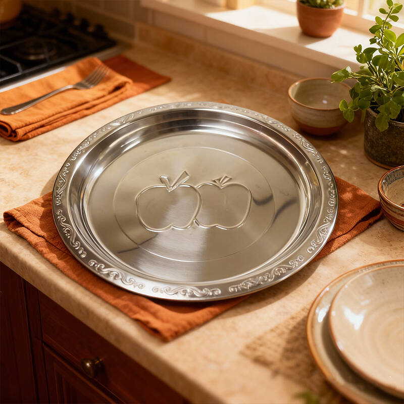 21 Inch Steel Serving Platter Plate Apple Pattern Food Dish Plate Polish Platter 55cm for Fruits Dessert Meat Sushi