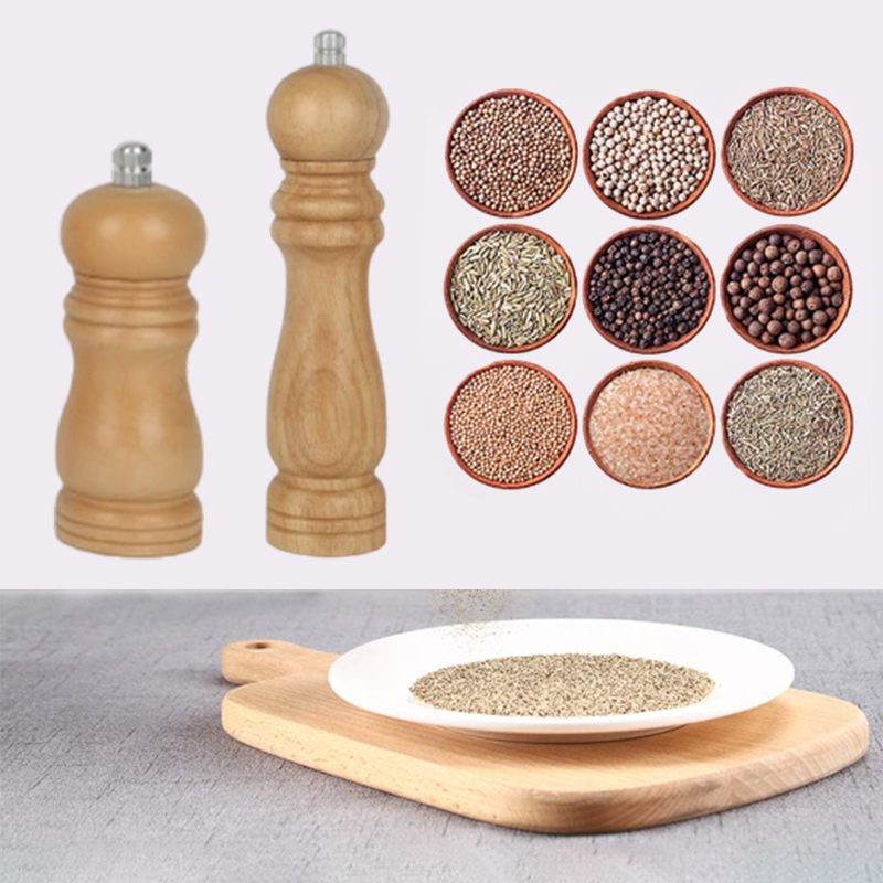 21cm Wooden Salt and Pepper Grinder Herb Mill Spice Grinder for Kitchen Restaurant