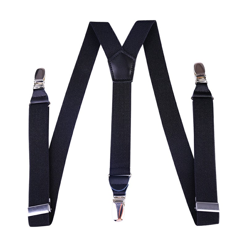 25mm Wide Heavy Duty Suspenders Adjustable Unisex Trousers - Black