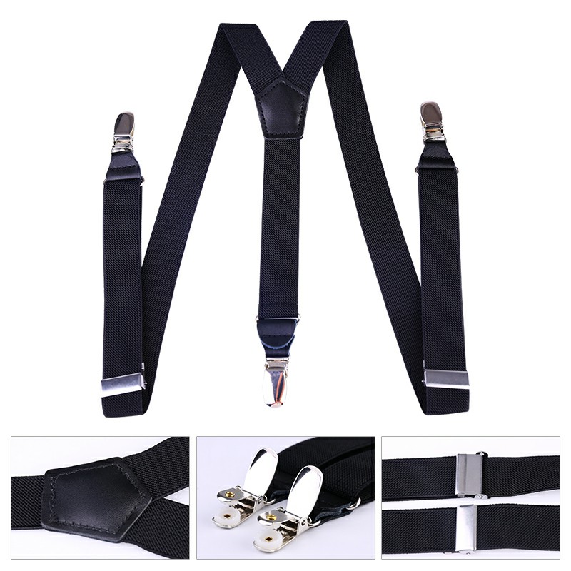 25mm Wide Heavy Duty Suspenders Adjustable Unisex Trousers - Black