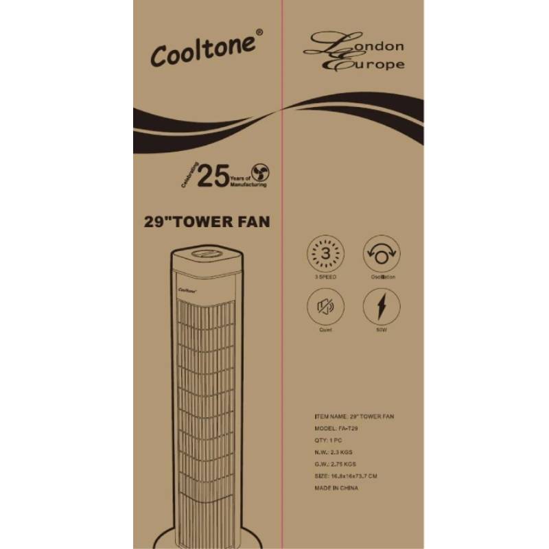 29 Inch Air Cooling Free Standing Tower Fan 3 Speed Quiet fan Black