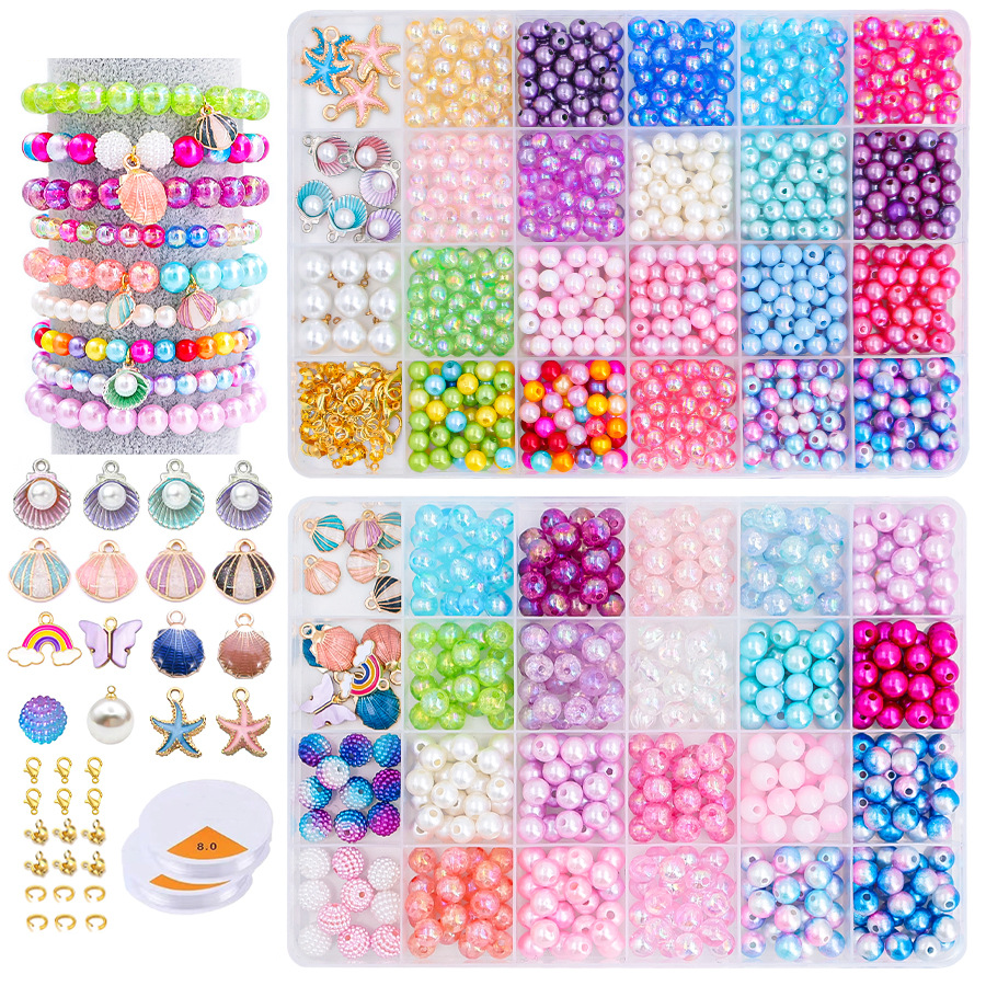 2 Box About 1190pcs Ocean Beads Bracelet Making Kit for Beginner Age 6-12 Girls Gifts Coloured Big Hole Bead for Jewellery Making Necklace DIY Arts and Crafts Gift