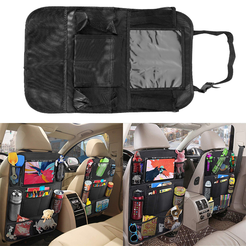 2 pcs Car Back Seat Organiser Tablet Holder Storage Kick Mats Kids Toys Pockets