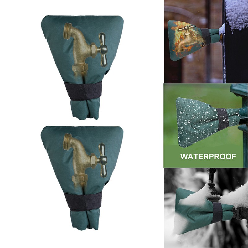 2 pcs Outside Tap Cover Winter Frost Proof Jacket Garden Tap Thermal Protector - Black