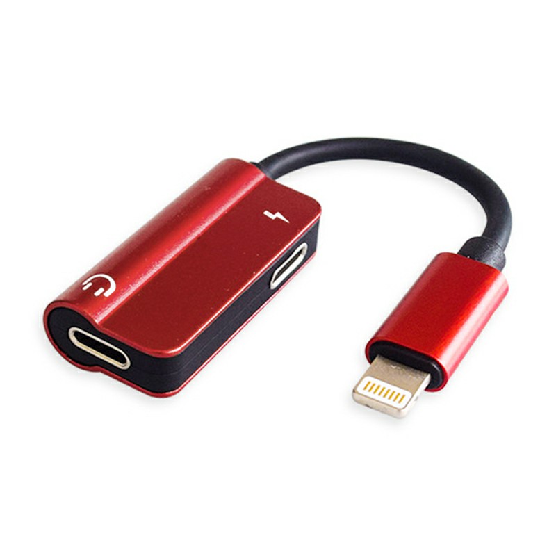 2in1 Dual 8pin Adapter Headphone Audio Charge Cable Splitter for iPhone iPad - Red