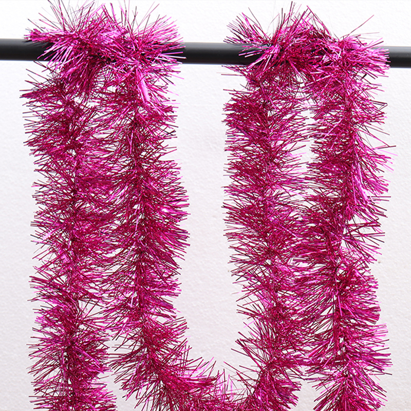 2M Christmas Tree Pink with Silver Garland Tinsel for Festive Decoration