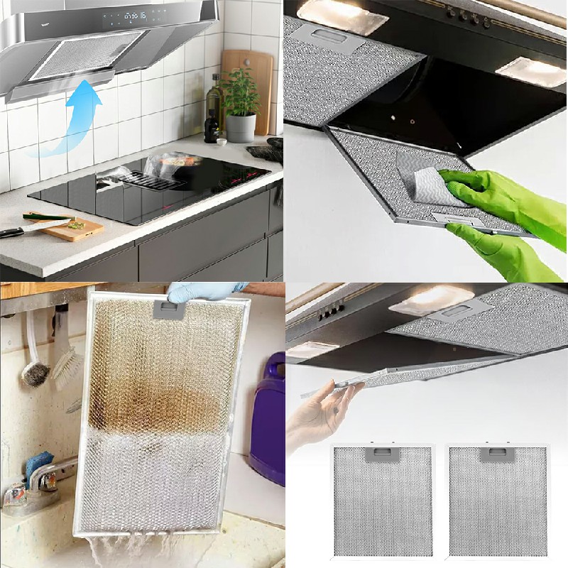2pcs Kitchen Cooker Hood Filter Replacement Metal Mesh Aluminum Grease Filter