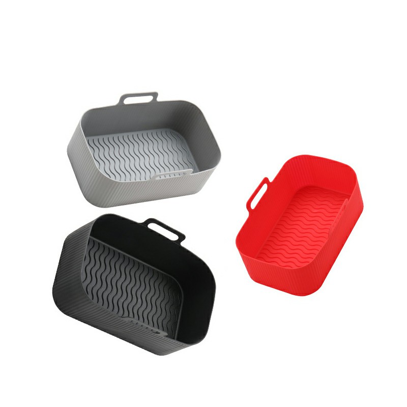 2PCS Silicone Pots Kitchen BBQ Plate Heating Baking Pan Fit For NINJA Air Fryer - Black