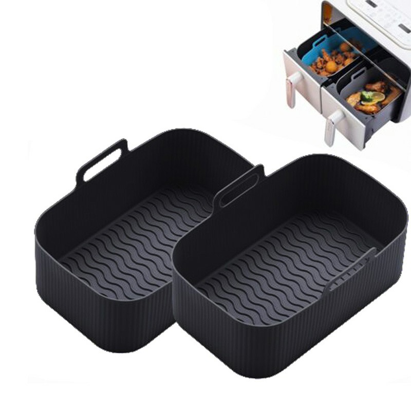 2PCS Silicone Pots Kitchen BBQ Plate Heating Baking Pan Fit For NINJA Air Fryer - Black