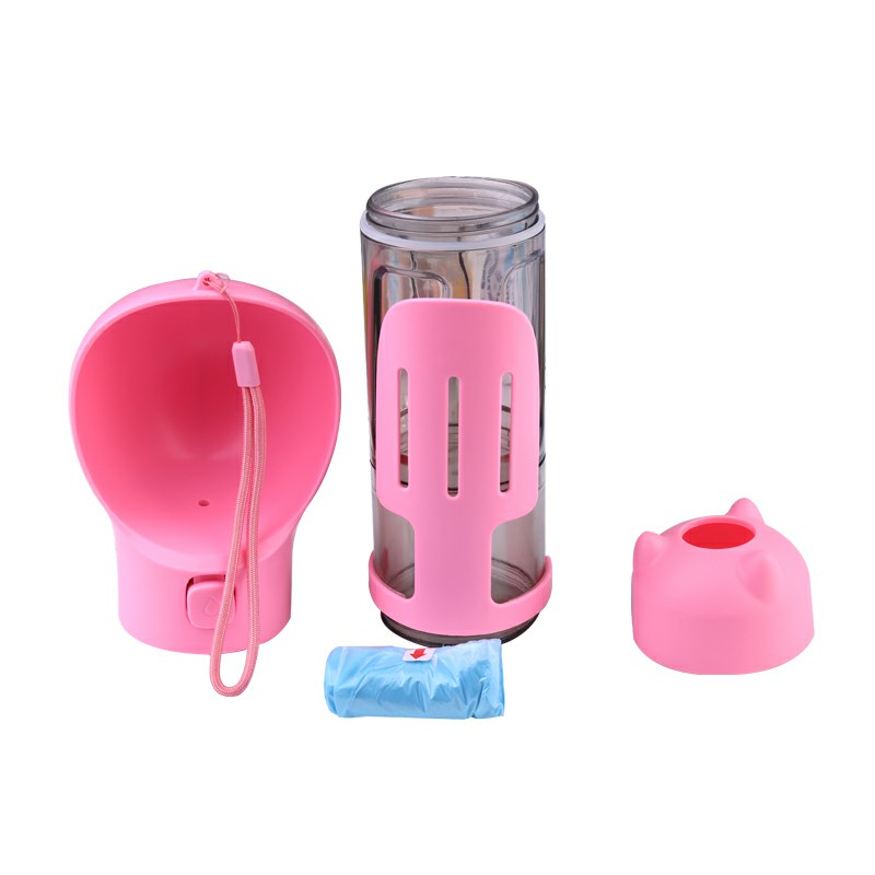 300 ml Pet Dog Water Bottle Portable Drinking Water Dispenser with Poo bags - Pink