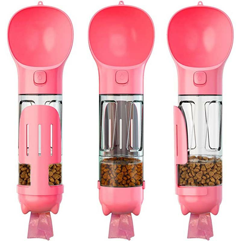 300 ml Pet Dog Water Bottle Portable Drinking Water Dispenser with Poo bags - Pink