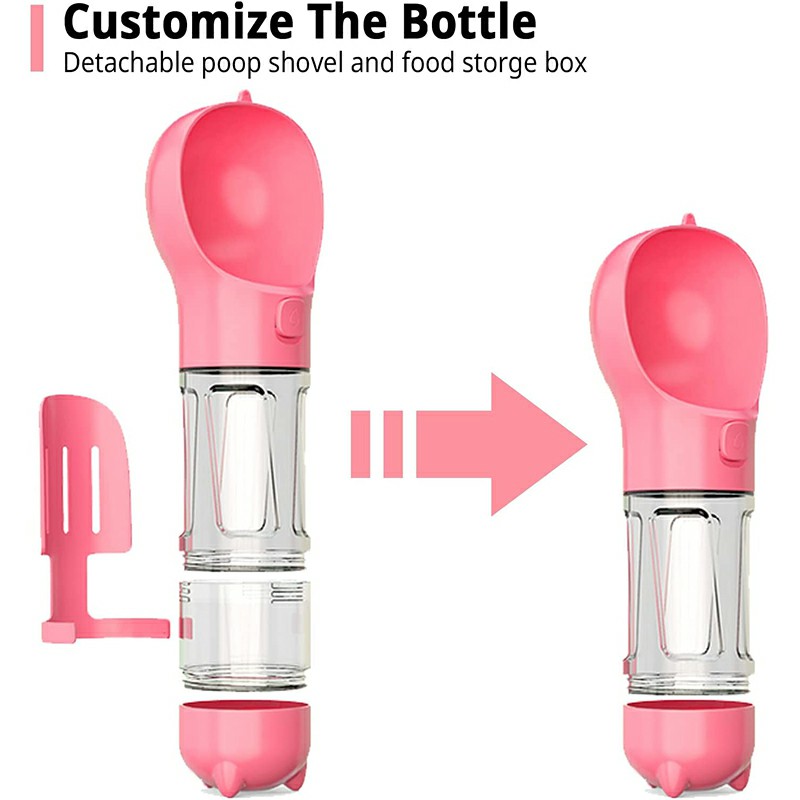 300 ml Pet Dog Water Bottle Portable Drinking Water Dispenser with Poo bags - Pink