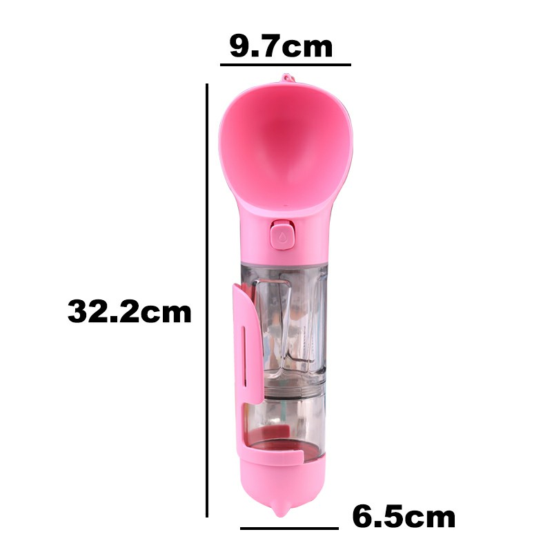300 ml Pet Dog Water Bottle Portable Drinking Water Dispenser with Poo bags - Pink