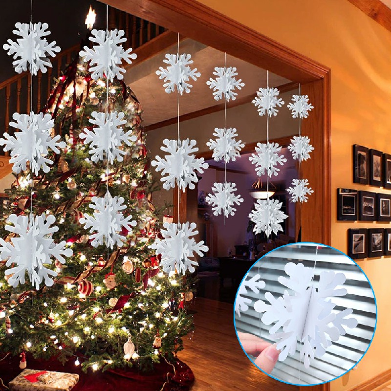 3M White Elegant Winter Snowflakes Hanging House Wall Window Xmas Decorations - White