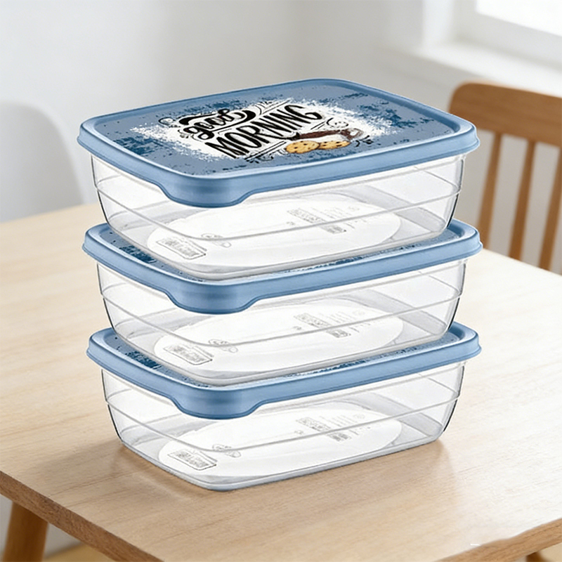 3PCS 1.2L Rectangular Plastic Food Storage Container for Home Kitchen Random Colours
